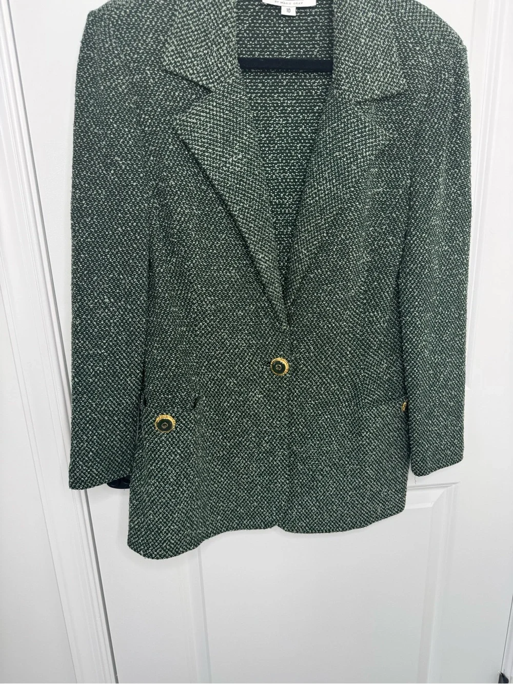St. John green Tweed Blazer with Gold Buttons 10